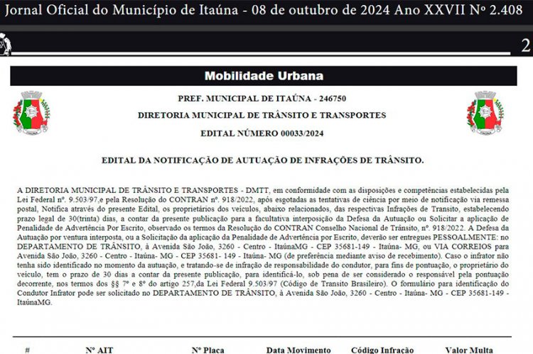 Mais multas para donos de carros de Itaúna