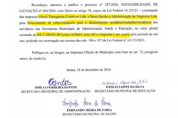 AQUISIÇÃO MILIONÁRIA - Prefeitura autoriza compra de R$ 5,1 milhões em vale-transporte