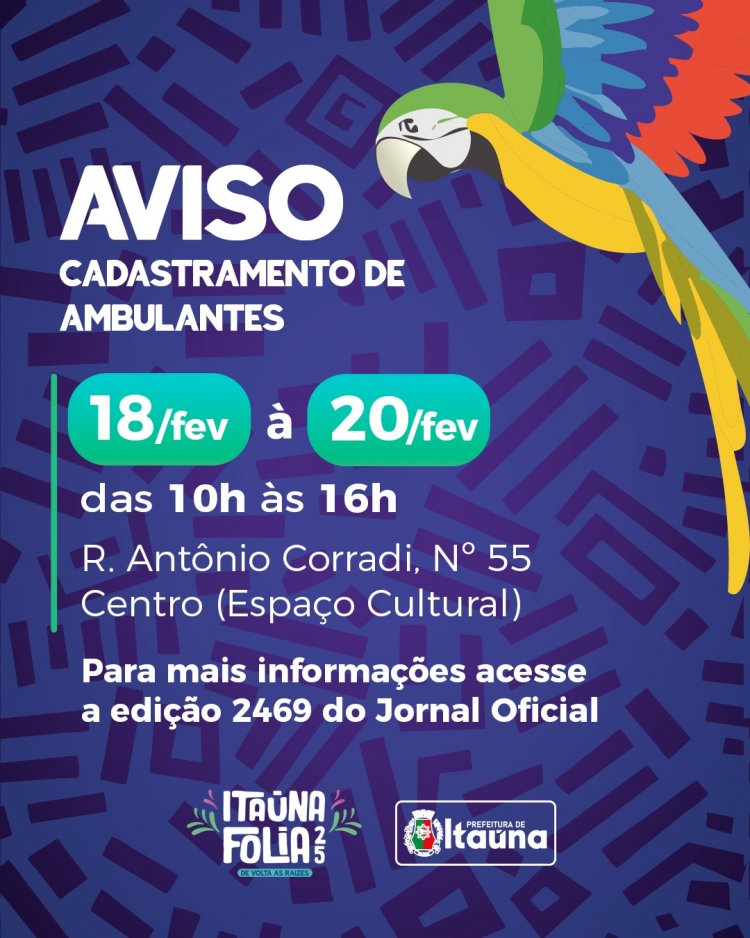 CARNAVAL:  Ambulantes têm até amanhã, dia 20, para se cadastrar